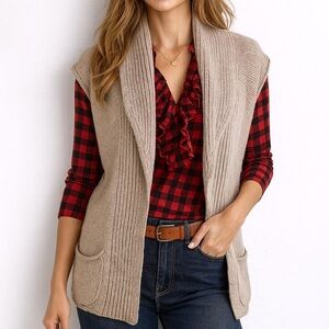 Vest Heritage Hand Knit Style Old Navy Coast to Coast Cotton Wool Shawl Beige M